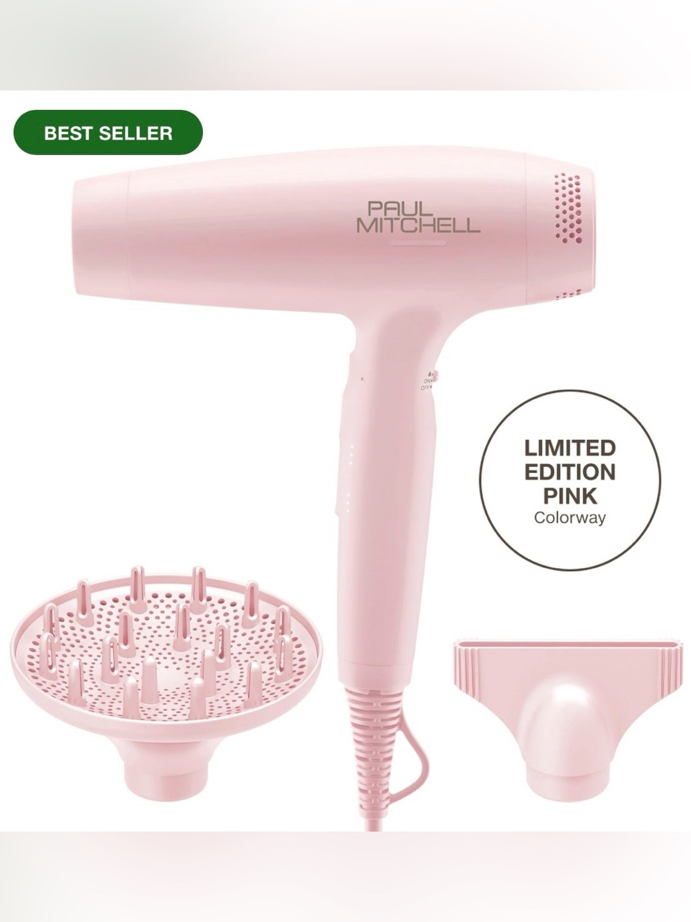 Paul Mitchell Pink Professional Hair Dryer with Diffuser & Nozzle
